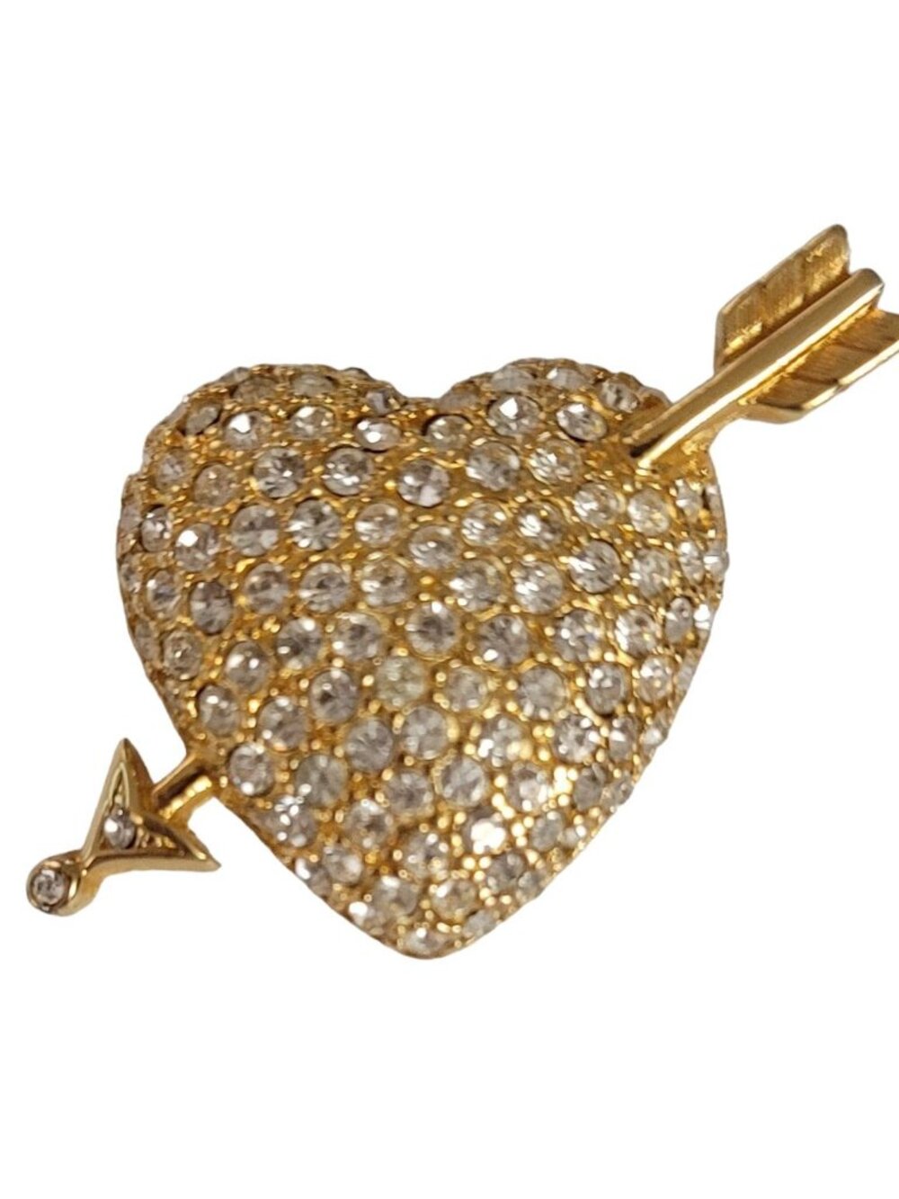 Swarovski Swan Logo Gold Tone Clear Crystal Cupids Heart Arrow Brooch E103 - Picture 10 of 10